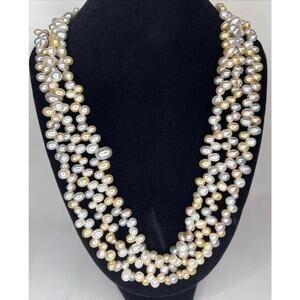 Sterling Silver Pearl (5-9mm) Layered Necklace Luxury Women's Fashion Trendy NEW